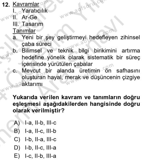 Teknoloji,İnnovasyon Ve Girişimcilik Dersi 2023 - 2024 Yılı (Vize) Ara Sınavı 12. Soru