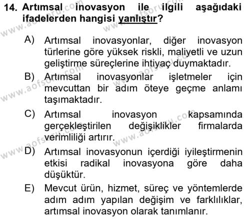 Teknoloji,İnnovasyon Ve Girişimcilik Dersi 2023 - 2024 Yılı (Vize) Ara Sınavı 14. Soru