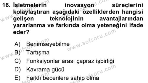 Teknoloji,İnnovasyon Ve Girişimcilik Dersi 2023 - 2024 Yılı (Vize) Ara Sınavı 16. Soru