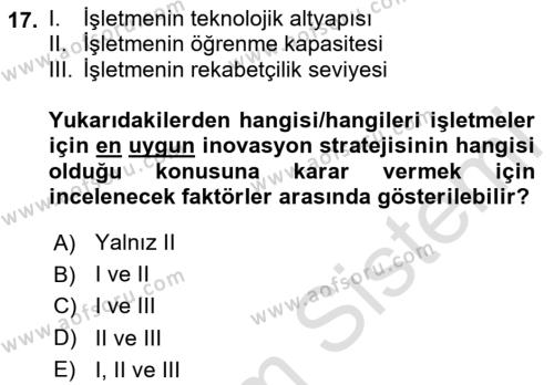 Teknoloji,İnnovasyon Ve Girişimcilik Dersi 2023 - 2024 Yılı (Vize) Ara Sınavı 17. Soru