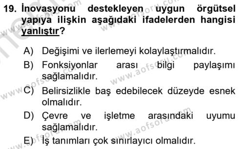 Teknoloji,İnnovasyon Ve Girişimcilik Dersi 2023 - 2024 Yılı (Vize) Ara Sınavı 19. Soru