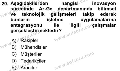 Teknoloji,İnnovasyon Ve Girişimcilik Dersi 2023 - 2024 Yılı (Vize) Ara Sınavı 20. Soru