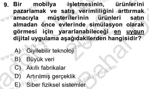 Teknoloji,İnnovasyon Ve Girişimcilik Dersi 2023 - 2024 Yılı (Vize) Ara Sınavı 9. Soru