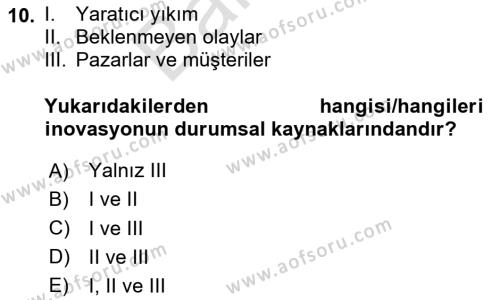 Teknoloji,İnnovasyon Ve Girişimcilik Dersi 2023 - 2024 Yılı (Final) Dönem Sonu Sınavı 10. Soru