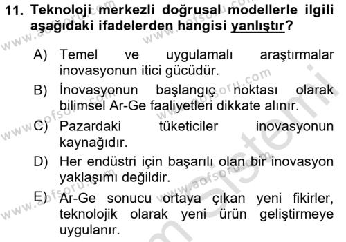 Teknoloji,İnnovasyon Ve Girişimcilik Dersi 2023 - 2024 Yılı (Final) Dönem Sonu Sınavı 11. Soru