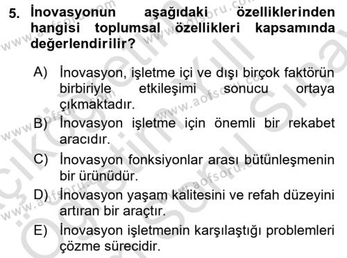 Teknoloji,İnnovasyon Ve Girişimcilik Dersi 2023 - 2024 Yılı (Final) Dönem Sonu Sınavı 5. Soru