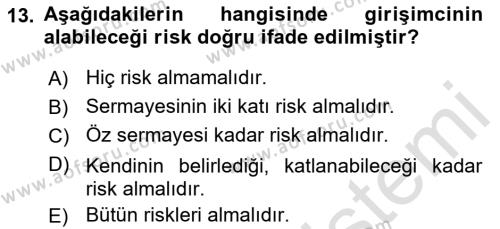 Girişimcilik ve İş Kurma Dersi 2019 - 2020 Yılı (Vize) Ara Sınavı 13. Soru