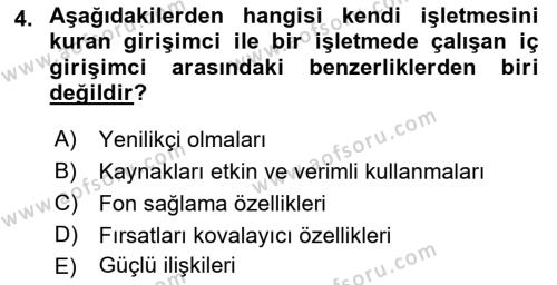 Girişimcilik ve İş Kurma Dersi 2019 - 2020 Yılı (Vize) Ara Sınavı 4. Soru