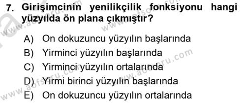 Girişimcilik ve İş Kurma Dersi 2019 - 2020 Yılı (Vize) Ara Sınavı 7. Soru