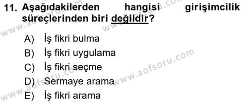 Girişimcilik ve İş Kurma Dersi 2021 - 2022 Yılı (Vize) Ara Sınavı 11. Soru