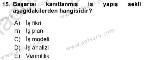 Girişimcilik ve İş Kurma Dersi 2021 - 2022 Yılı (Vize) Ara Sınavı 15. Soru