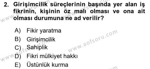 Girişimcilik ve İş Kurma Dersi 2021 - 2022 Yılı (Vize) Ara Sınavı 2. Soru