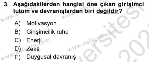 Girişimcilik ve İş Kurma Dersi 2021 - 2022 Yılı (Vize) Ara Sınavı 3. Soru