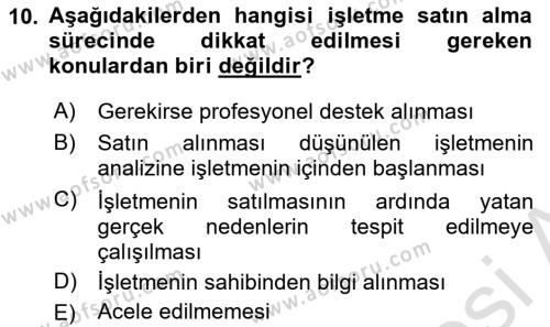 Girişimcilik ve İş Kurma Dersi 2021 - 2022 Yılı (Final) Dönem Sonu Sınavı 10. Soru