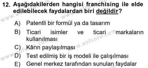 Girişimcilik ve İş Kurma Dersi 2021 - 2022 Yılı (Final) Dönem Sonu Sınavı 12. Soru