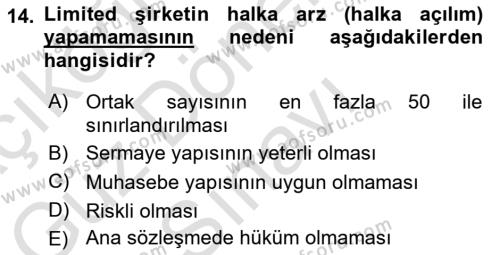 Girişimcilik ve İş Kurma Dersi 2021 - 2022 Yılı (Final) Dönem Sonu Sınavı 14. Soru