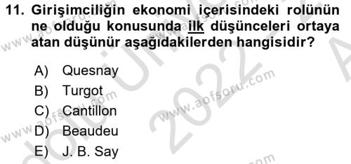 Girişimcilik ve İş Kurma Dersi 2022 - 2023 Yılı (Vize) Ara Sınavı 11. Soru