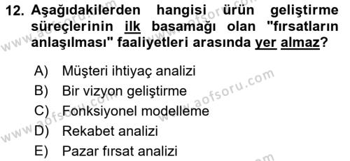 Girişimcilik ve İş Kurma Dersi 2022 - 2023 Yılı (Vize) Ara Sınavı 12. Soru