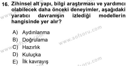 Girişimcilik ve İş Kurma Dersi 2022 - 2023 Yılı (Vize) Ara Sınavı 16. Soru