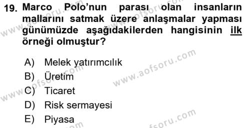 Girişimcilik ve İş Kurma Dersi 2022 - 2023 Yılı (Vize) Ara Sınavı 19. Soru