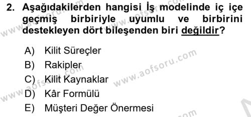 Girişimcilik ve İş Kurma Dersi 2022 - 2023 Yılı (Vize) Ara Sınavı 2. Soru