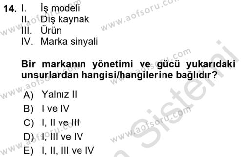 Girişimcilik ve İş Kurma Dersi 2023 - 2024 Yılı (Vize) Ara Sınavı 14. Soru