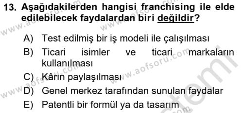 Girişimcilik ve İş Kurma Dersi 2023 - 2024 Yılı Yaz Okulu Sınavı 13. Soru