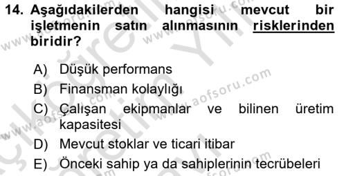 Girişimcilik ve İş Kurma Dersi 2023 - 2024 Yılı Yaz Okulu Sınavı 14. Soru