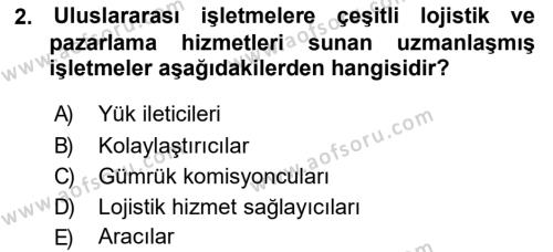 Uluslararası İşletmecilik Dersi 2018 - 2019 Yılı (Vize) Ara Sınavı 2. Soru