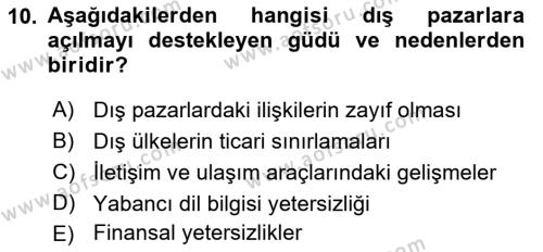 Uluslararası İşletmecilik Dersi 2023 - 2024 Yılı (Final) Dönem Sonu Sınavı 10. Soru