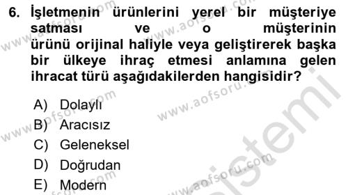 Uluslararası İşletmecilik Dersi 2023 - 2024 Yılı Yaz Okulu Sınavı 6. Soru