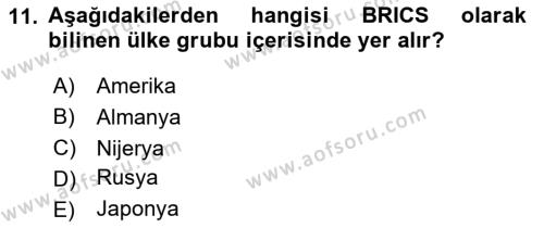 Uluslararası İşletmecilik Dersi 2024 - 2025 Yılı (Vize) Ara Sınavı 11. Soru