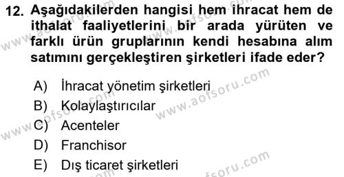 Uluslararası İşletmecilik Dersi 2024 - 2025 Yılı (Vize) Ara Sınavı 12. Soru