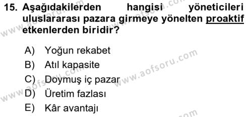 Uluslararası İşletmecilik Dersi 2024 - 2025 Yılı (Vize) Ara Sınavı 15. Soru