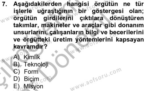 Örgüt Kuramı Dersi 2012 - 2013 Yılı (Vize) Ara Sınavı 7. Soru