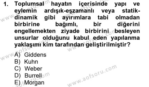 Örgüt Kuramı Dersi 2012 - 2013 Yılı (Final) Dönem Sonu Sınavı 1. Soru
