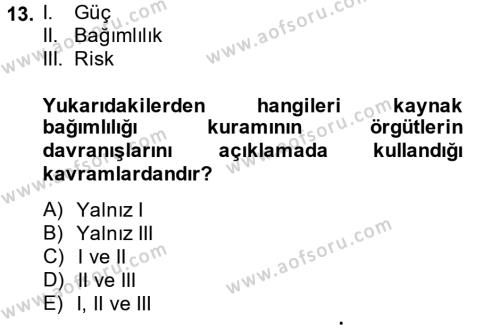 Örgüt Kuramı Dersi 2013 - 2014 Yılı (Vize) Ara Sınavı 13. Soru
