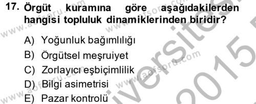 Örgüt Kuramı Dersi 2014 - 2015 Yılı (Vize) Ara Sınavı 17. Soru