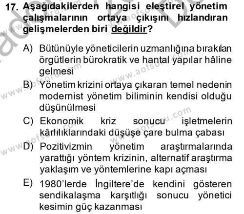 Örgüt Kuramı Dersi 2014 - 2015 Yılı (Final) Dönem Sonu Sınavı 17. Soru
