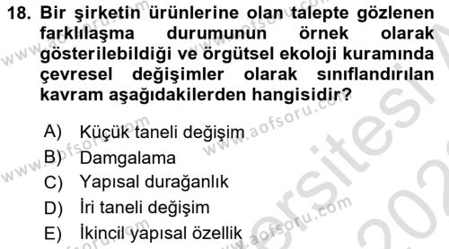 Örgüt Kuramı Dersi 2021 - 2022 Yılı (Vize) Ara Sınavı 18. Soru