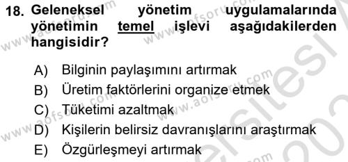 Örgüt Kuramı Dersi 2021 - 2022 Yılı (Final) Dönem Sonu Sınavı 18. Soru