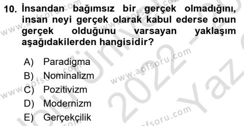 Örgüt Kuramı Dersi 2022 - 2023 Yılı Yaz Okulu Sınavı 10. Soru