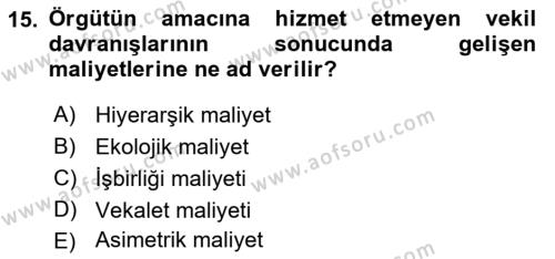 Örgüt Kuramı Dersi 2022 - 2023 Yılı Yaz Okulu Sınavı 15. Soru