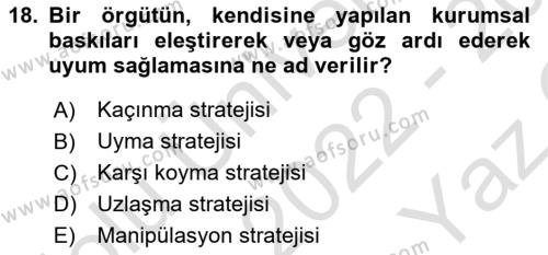 Örgüt Kuramı Dersi 2022 - 2023 Yılı Yaz Okulu Sınavı 18. Soru