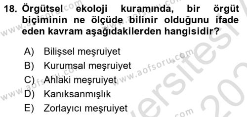 Örgüt Kuramı Dersi 2023 - 2024 Yılı (Vize) Ara Sınavı 18. Soru