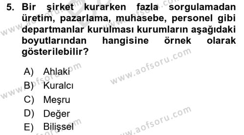 Örgüt Kuramı Dersi 2023 - 2024 Yılı (Final) Dönem Sonu Sınavı 5. Soru