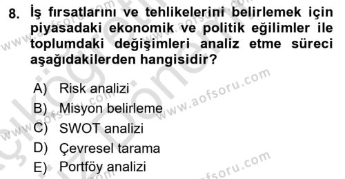 Üretim Yönetimi Dersi 2021 - 2022 Yılı (Vize) Ara Sınavı 8. Soru