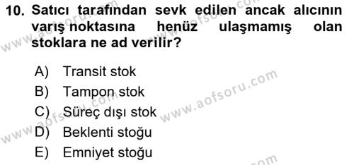 Üretim Yönetimi Dersi 2021 - 2022 Yılı Yaz Okulu Sınavı 10. Soru