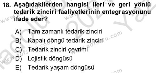 Üretim Yönetimi Dersi 2021 - 2022 Yılı Yaz Okulu Sınavı 18. Soru