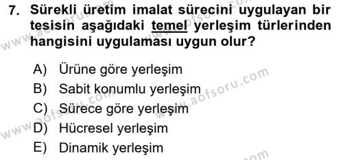 Üretim Yönetimi Dersi 2021 - 2022 Yılı Yaz Okulu Sınavı 7. Soru